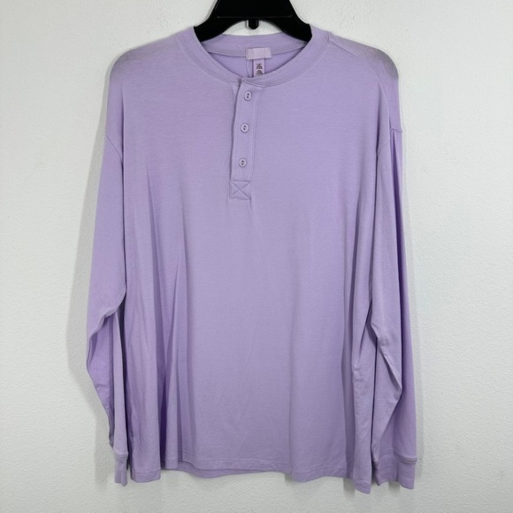 SKIMS Soft Lounge Long‎ Sleeve Henley Top Lavender Purple XXS NWOT